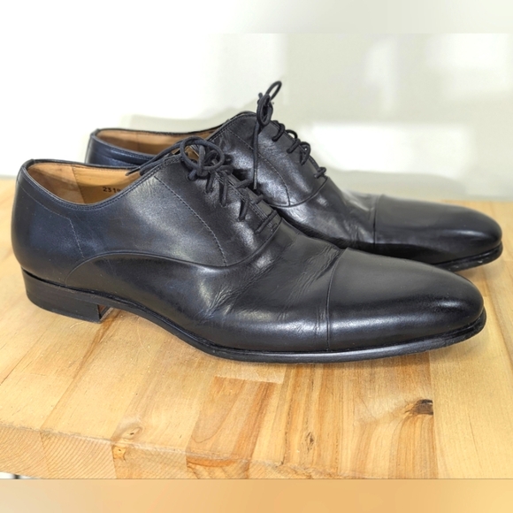 Magnanni Classic Black Leather Men's Cap Toe Oxford Shoes 10 Lace Up Business - Picture 1 of 9